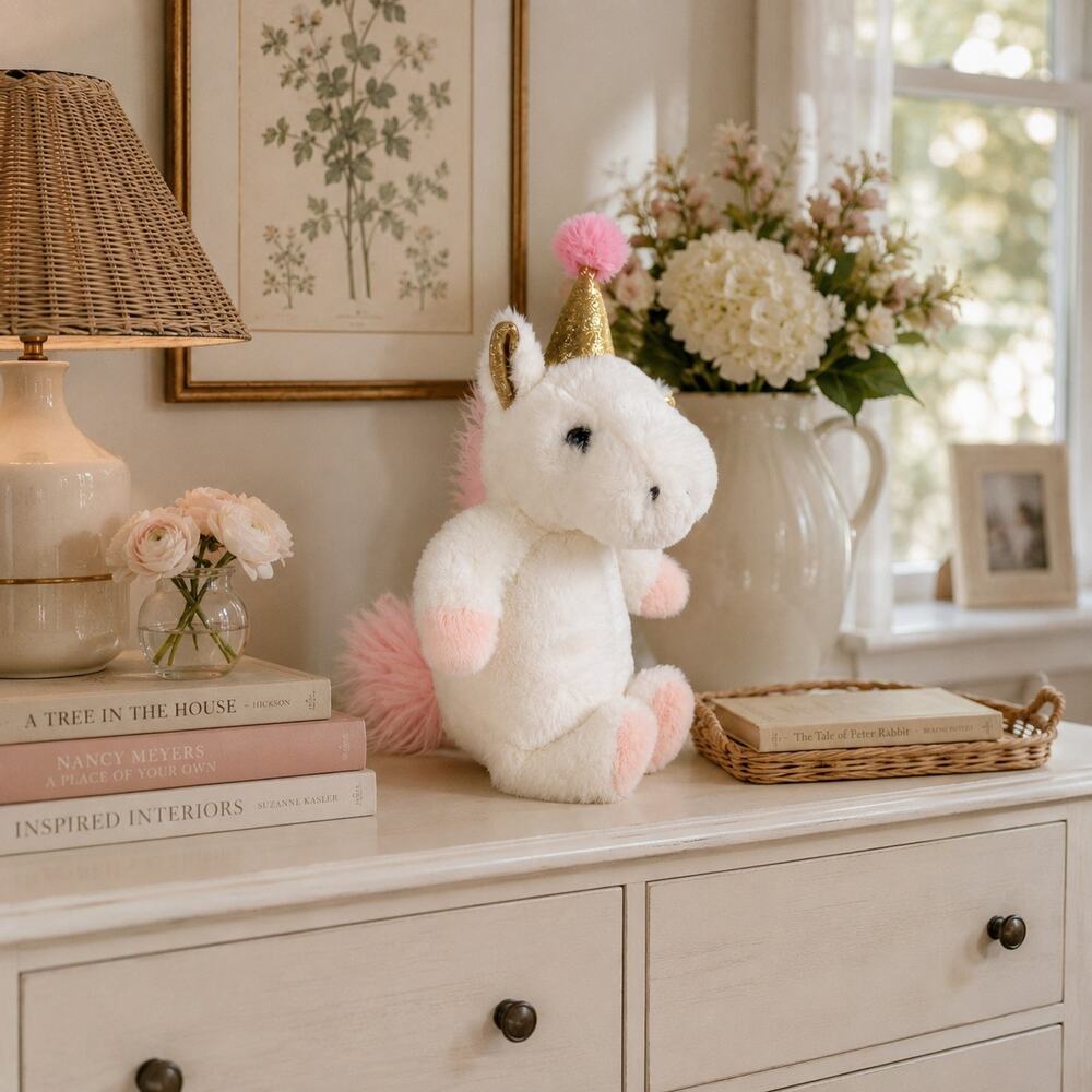 FAO Schwarz Unicorn Plush Toy 11" Gold Pony Nursery Magical Whimsical Fairycore